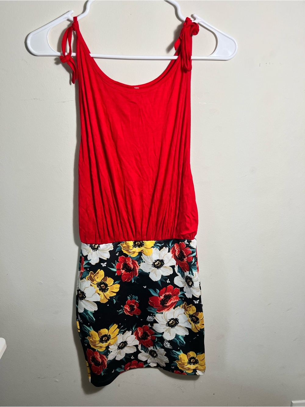 Red Flora Mini Dress with Open Sides Tie Straps